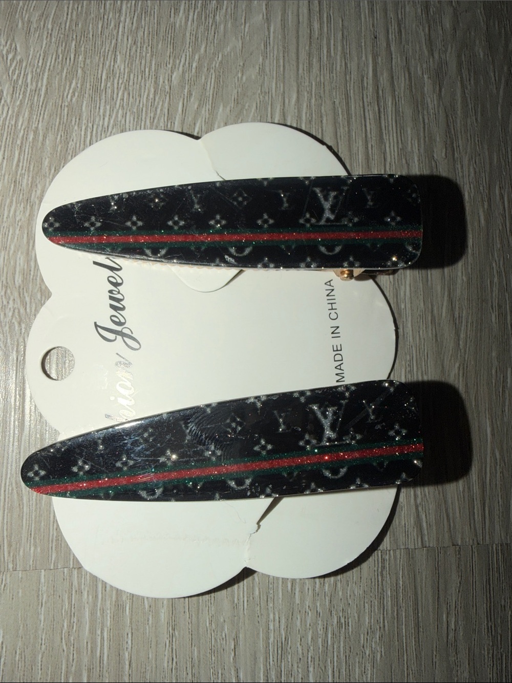 Louis Vuitton Black Glitter Hair Clips Barrettes NWT
